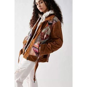 Free People Multicolor Patchwork Leather Jacket